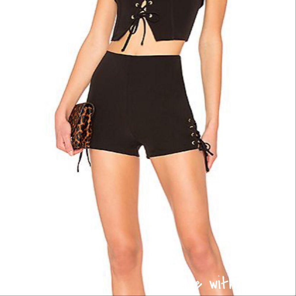 COPY - NWT!  H:ours black hi-rise lace up side shorts M